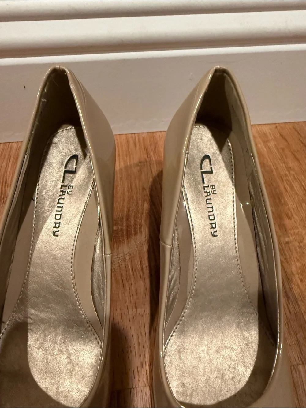 CL by Laundry Beige Patent Round Toe Pumps